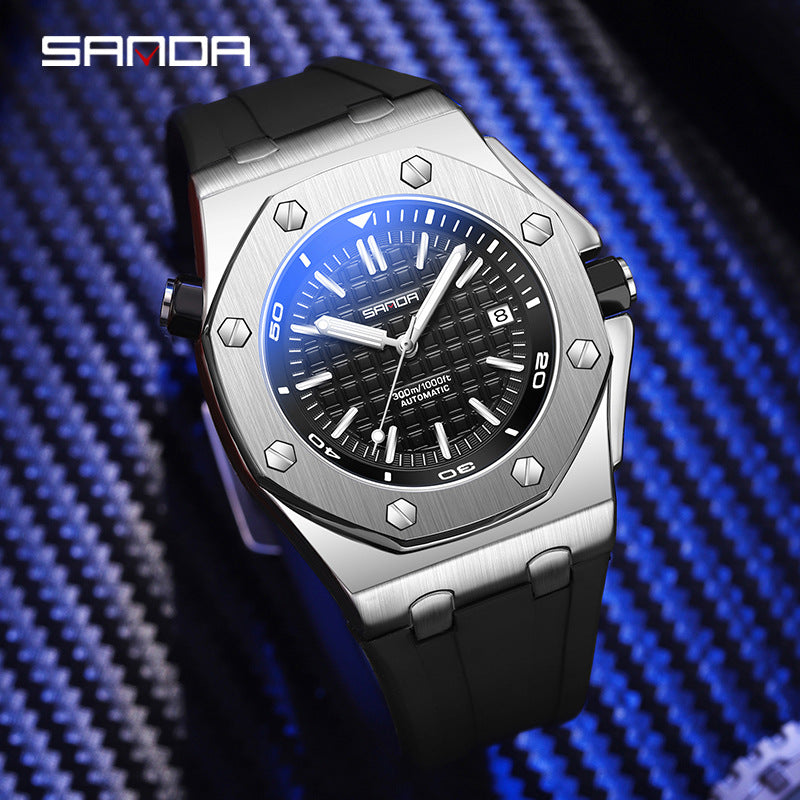 Sanda Men’s Sports Quartz Watch – Luminous Dial, Waterproof Silicone Strap