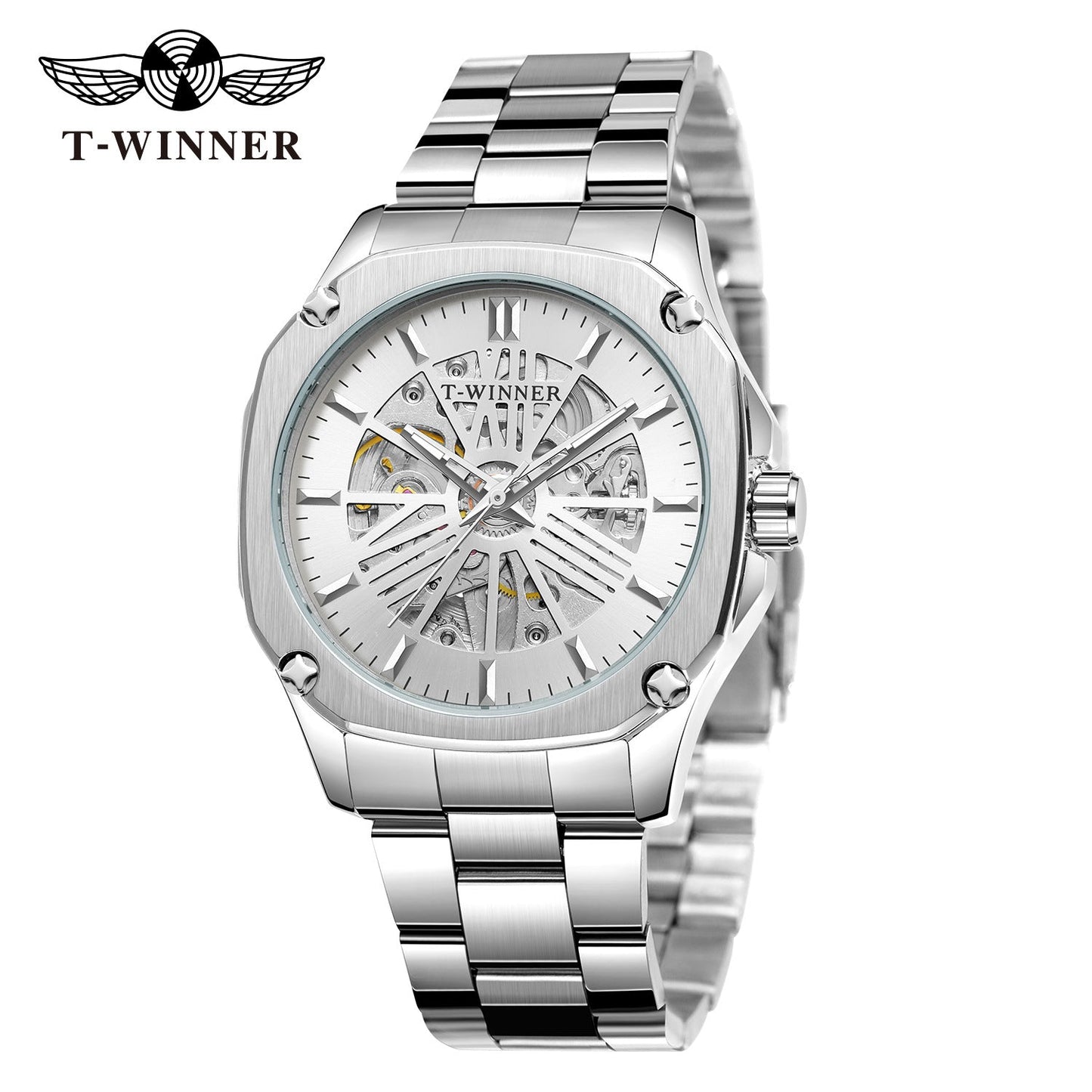 T-Winner Men’s Square Skeleton Automatic Mechanical Watch – Luminous Dial