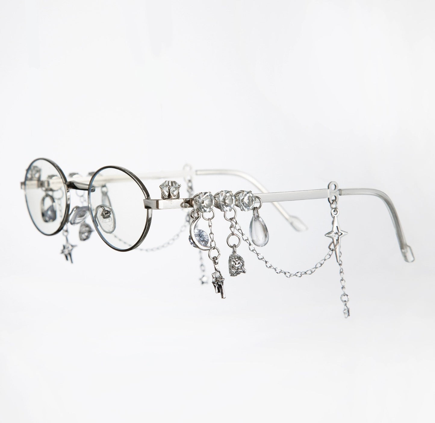 Star Diamond Oval Glasses for Women – Anti-Blue Light Fashion Eyewear with Chain