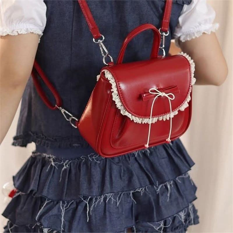 Red PU Bow-Accent Elegant Handbag