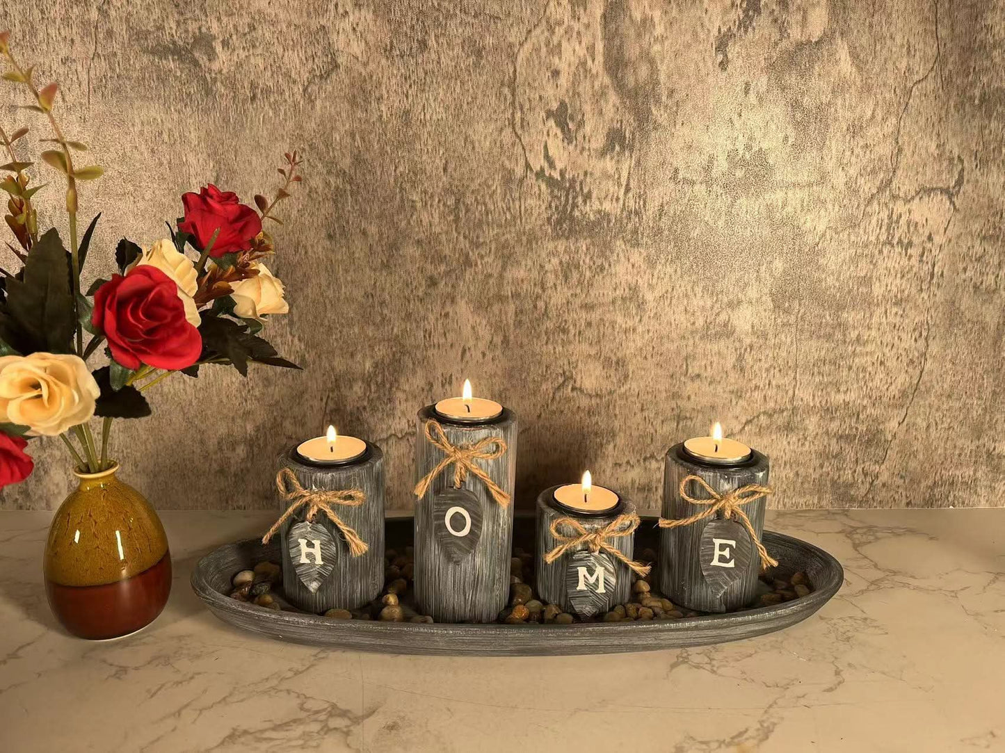 Creative Wooden HOME Candle Holder - Romantic Atmosphere Decoration
