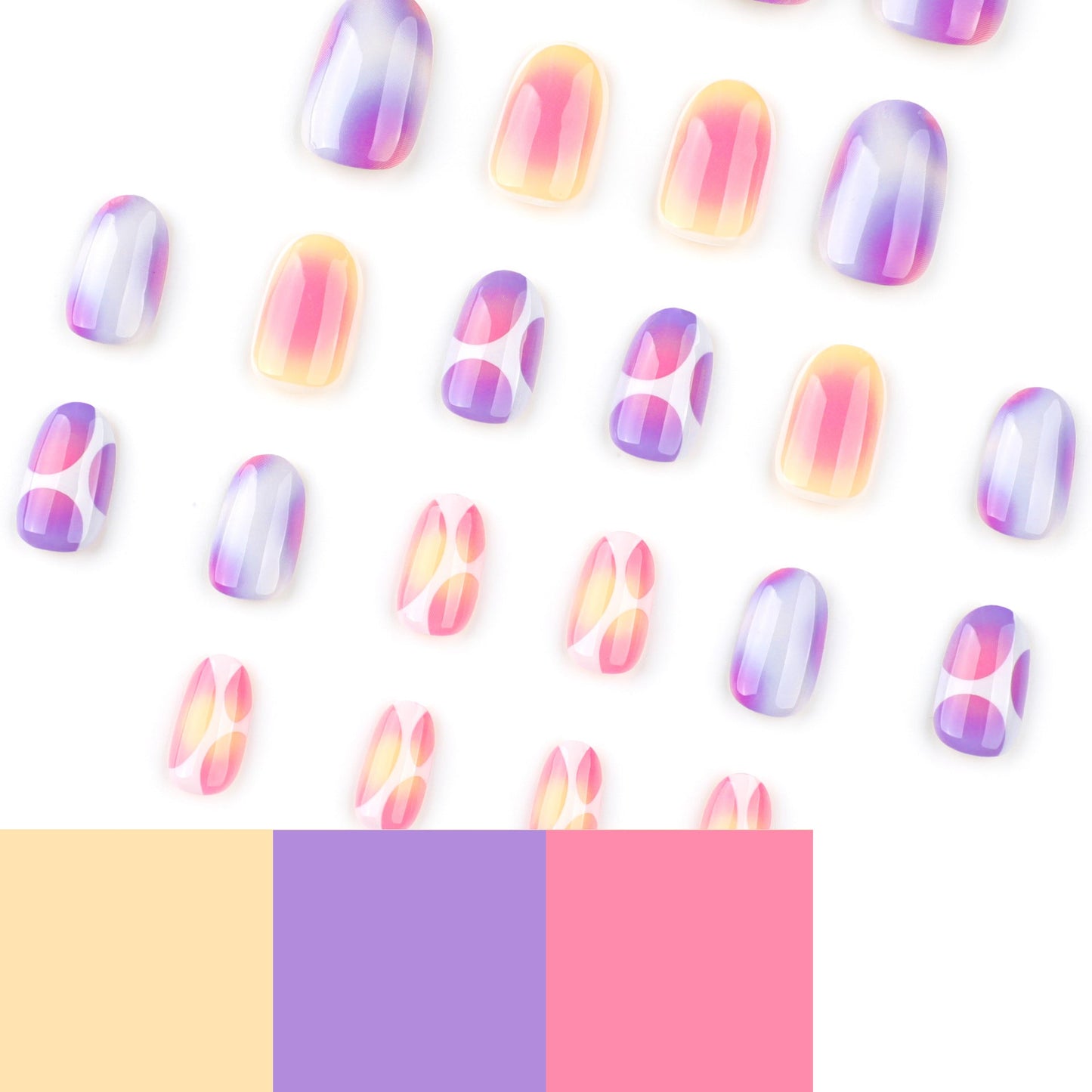 Trendy Colorful Press-On Nails – Abstract Gradient Oval Glue-On Medium Set