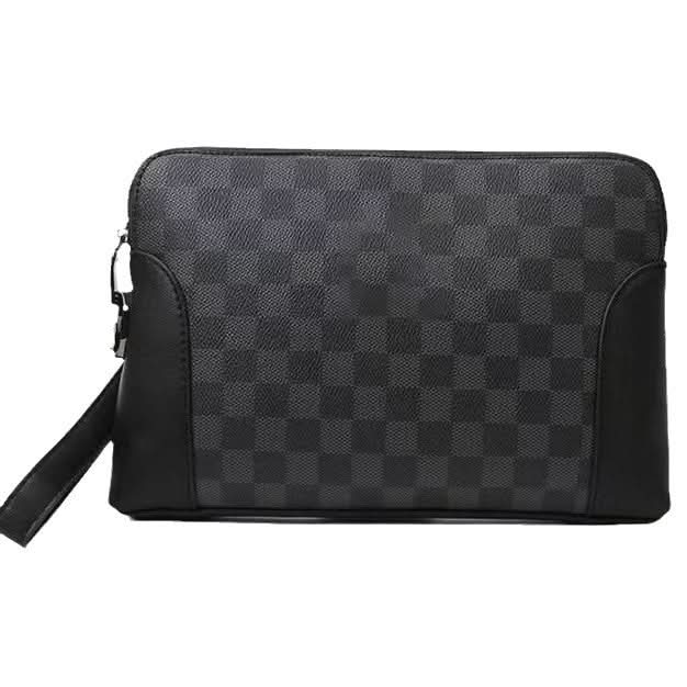 Men’s Retro Plaid PU Leather Clutch Bag – Large-Capacity Business Handbag