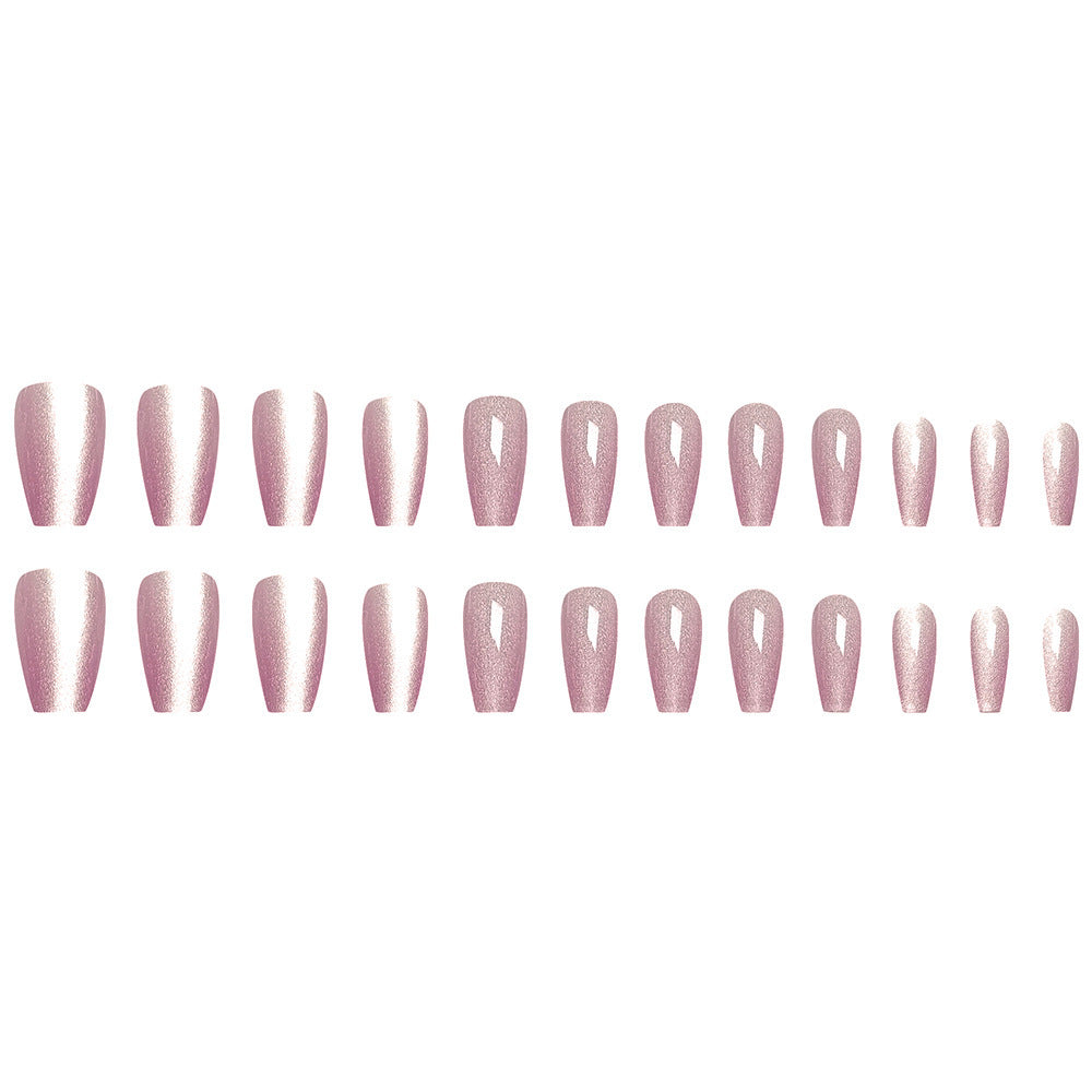 Cat Eye Gradient Press-On Nails – Medium Square Nude Pink Acrylic Glue-On Set