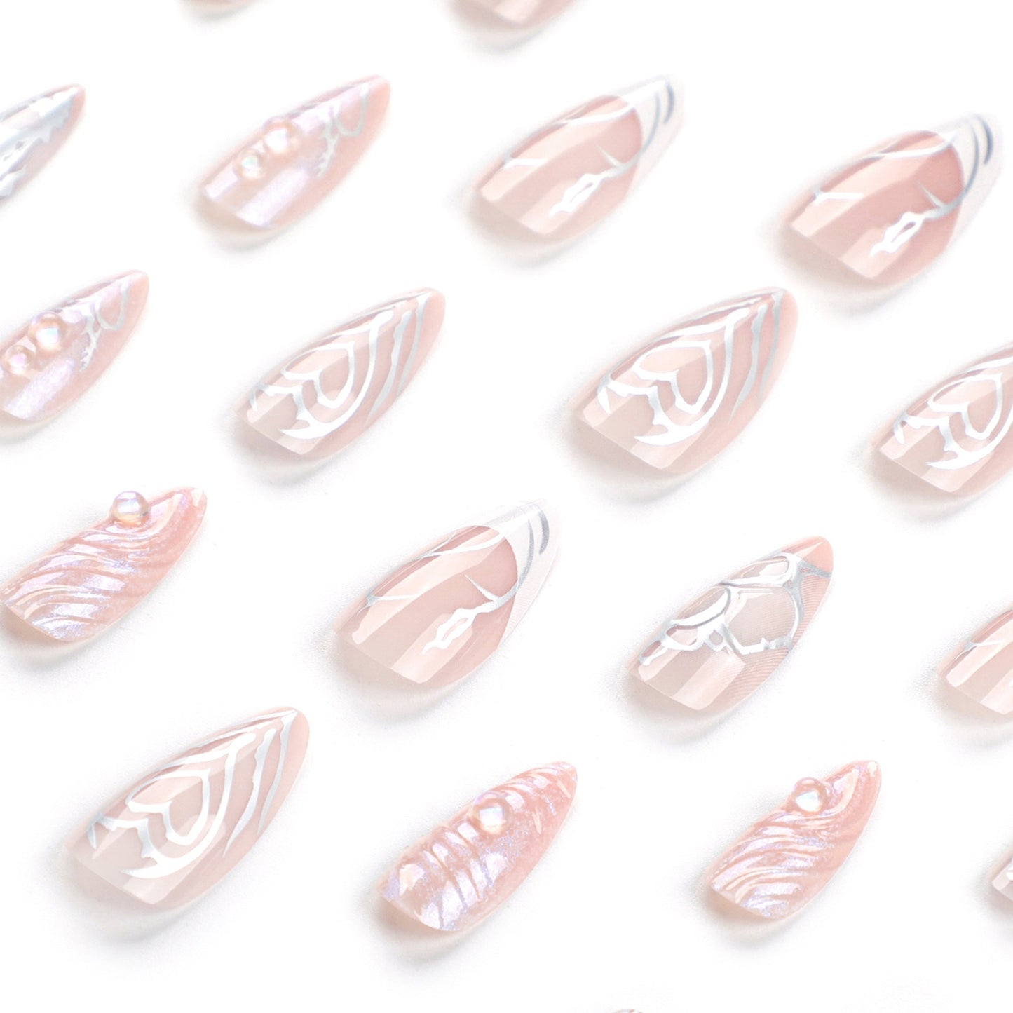 3D Chrome Heart Press-On Nails – Long Iridescent Almond Glue-On Set