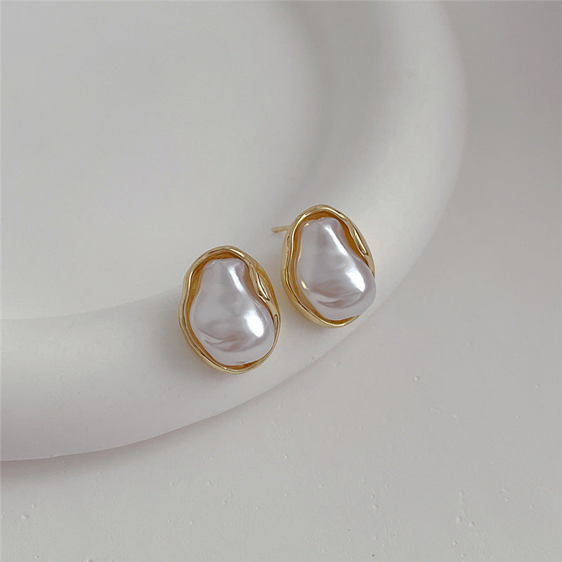 Baroque Pearl Earrings for Women – French Retro Silver Needle