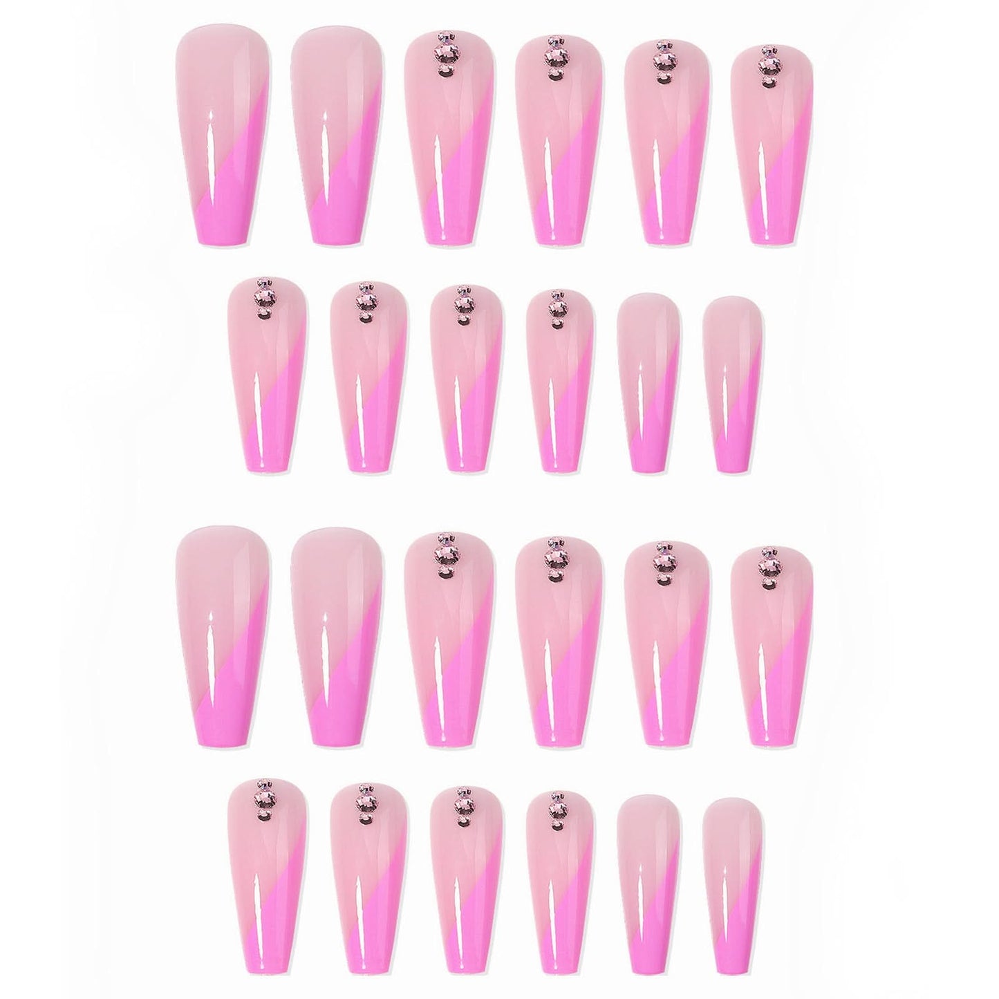 Extra-Long Coffin Press-On Nails – Glossy Pink Angled French Tip