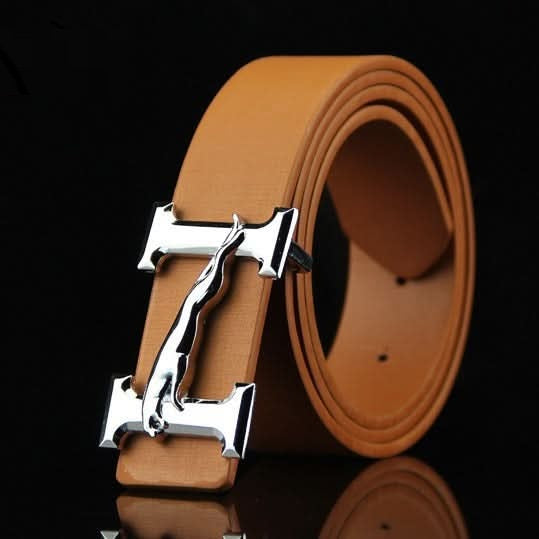 Men's Business Belt with Smooth Alloy Jaguar Design Buckle – 110cm