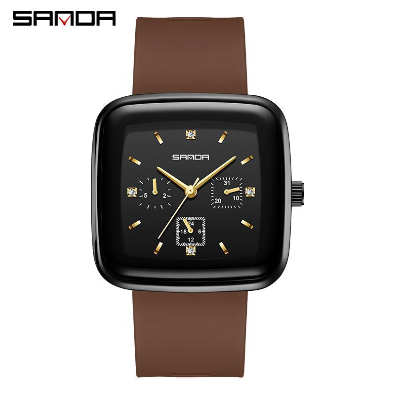 SANDA Unisex Square Quartz Watch – Silicone Strap Casual Watch with 50M Waterproof