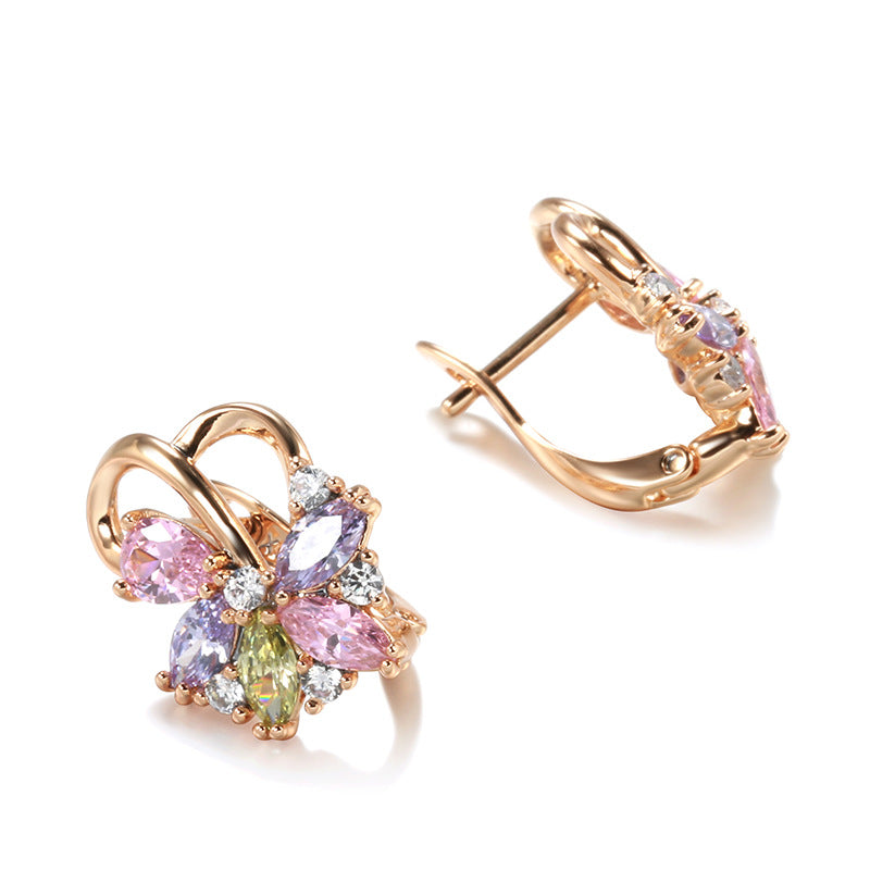 Pink Floral Zircon Earrings – Simple Geometric Jewelry