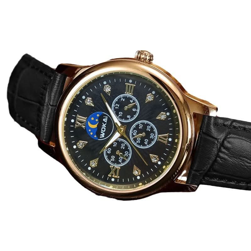 Men’s Quartz Watch-Gold Dial & Black Strap
