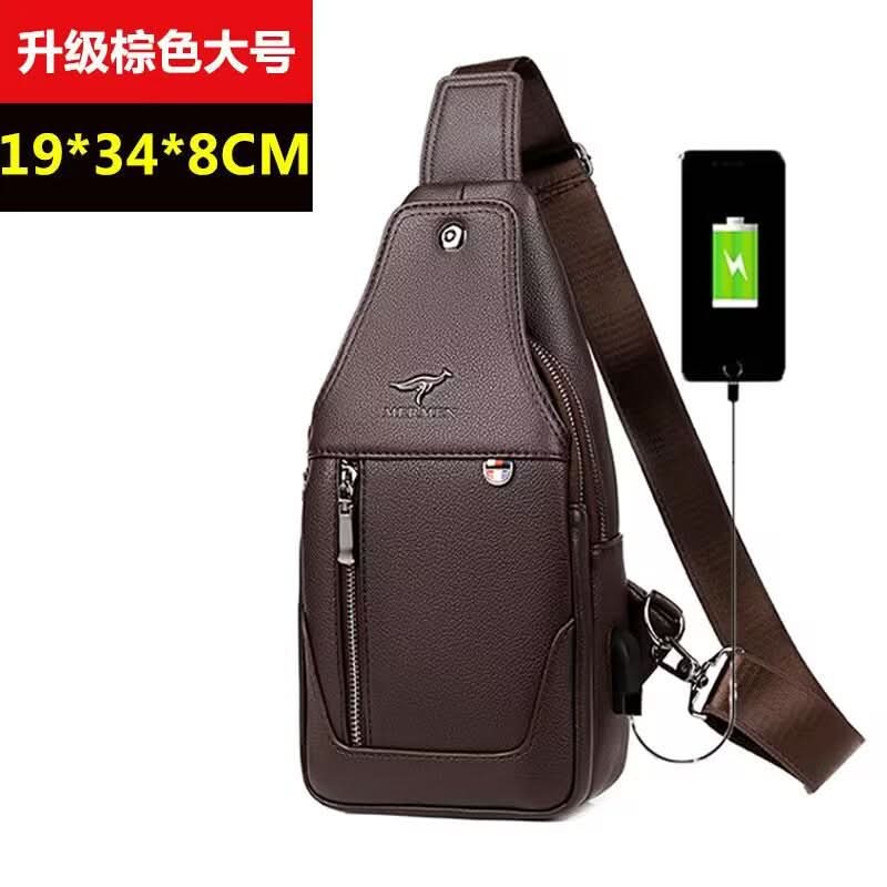Men’s Waterproof PU Crossbody Chest Bag – Solid Color, Urban Casual Style