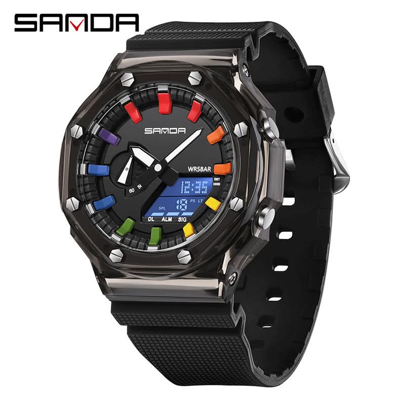Men’s Dual Display Sports Watch – Waterproof, Multi-Functional Watch