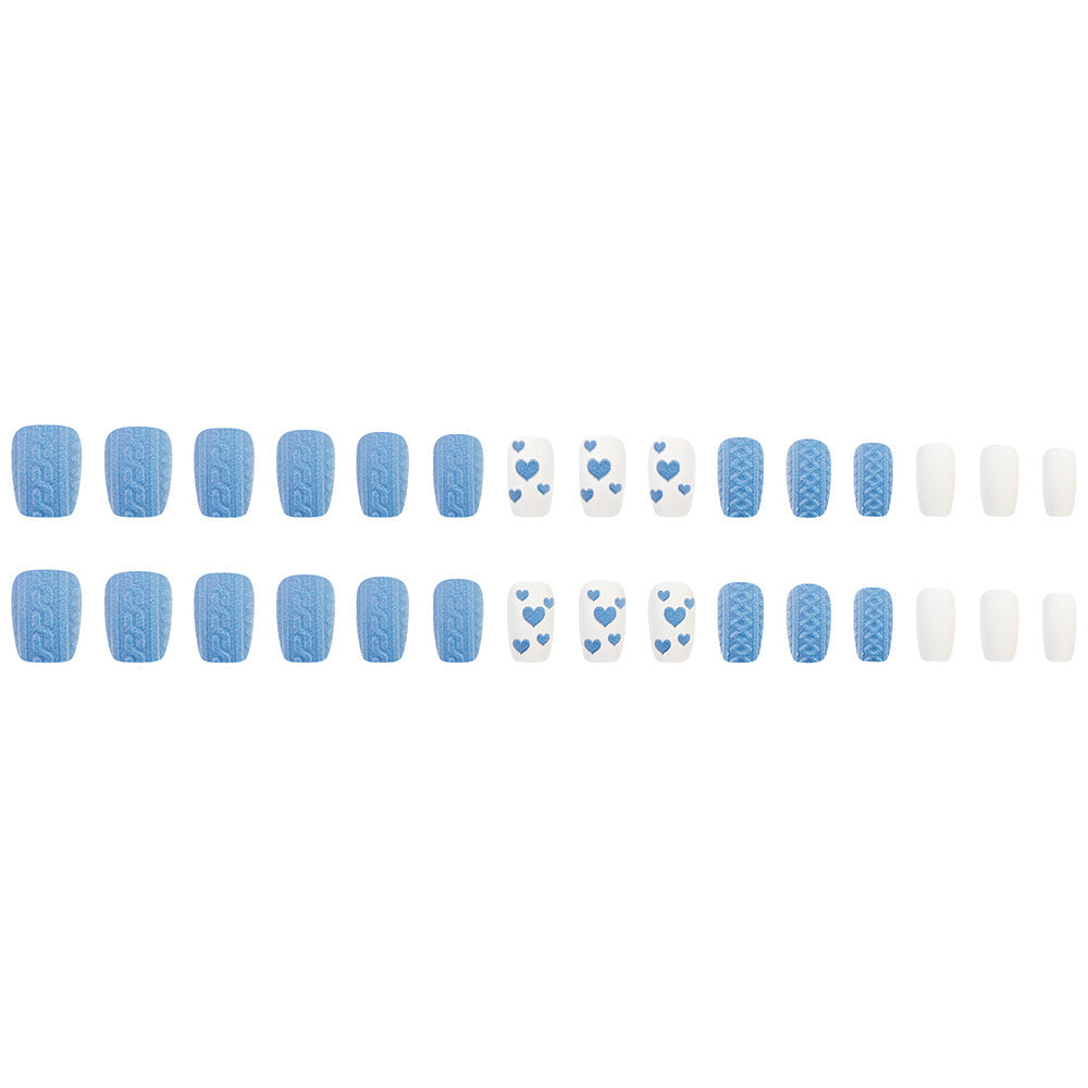 Blue Heart Matte Press-On Nails – Medium Square Acrylic Glue-on Nail Set Tips