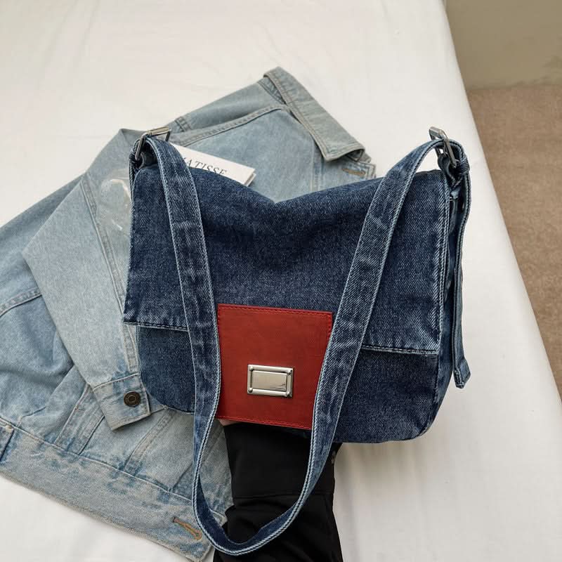 Women's Retro Denim Baguette Bag – Large-Capacity Shoulder & Crossbody Underarm Bag