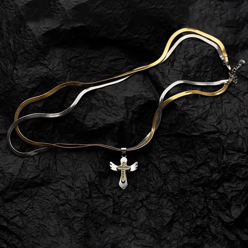 Men’s Two-Tone Cross Pendant Necklace – Snake Bone Chain