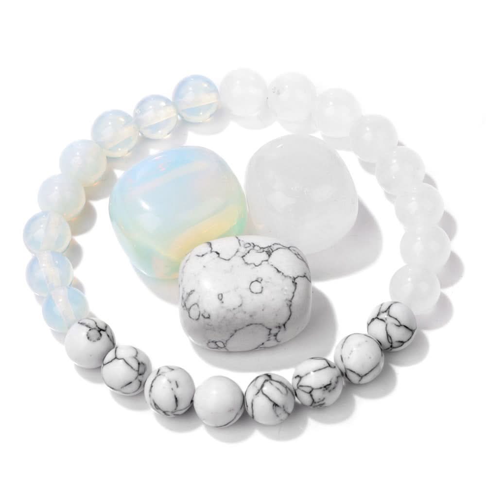 Unisex Boho Natural Stone Bracelet Set – Raw Agate & Volcanic Beads