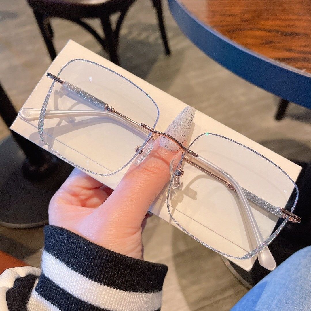 Frameless Anti-Blue Light Myopia Glasses – Fashion Commuting Square Eyewear for Adults
