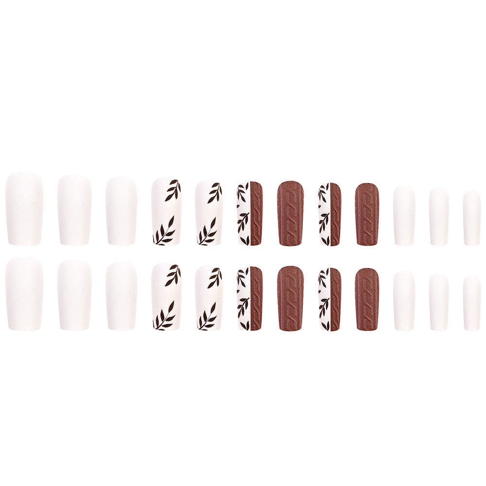 Leaf Press-On Nails – Long Square Matte Acrylic Nail Tips, Earthy Textured Glue-On Set