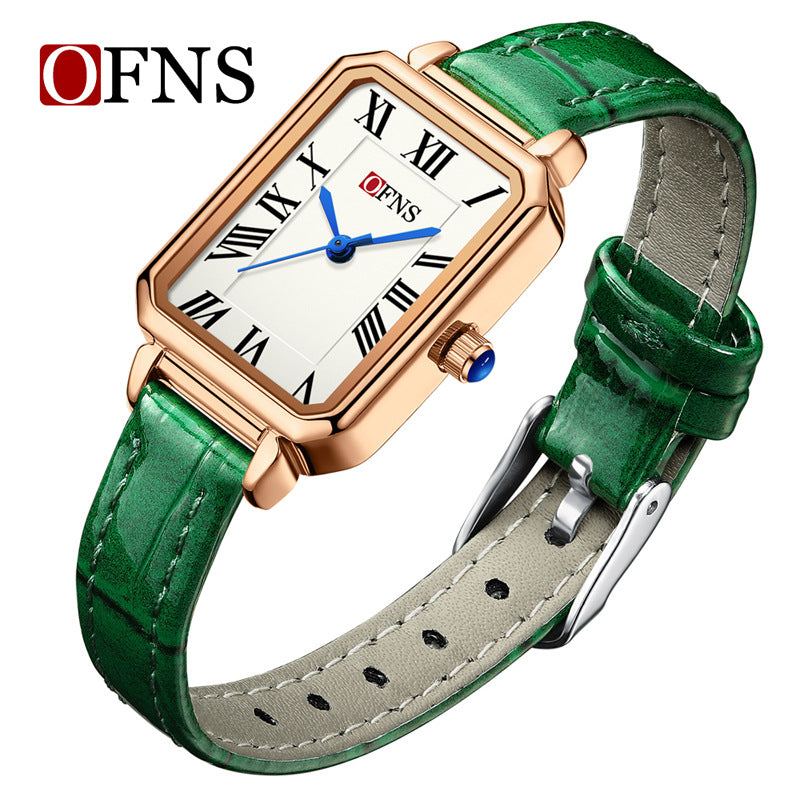 OFNS Women’s Square Quartz Watch – Roman Dial, Leather Strap & Waterproof Design
