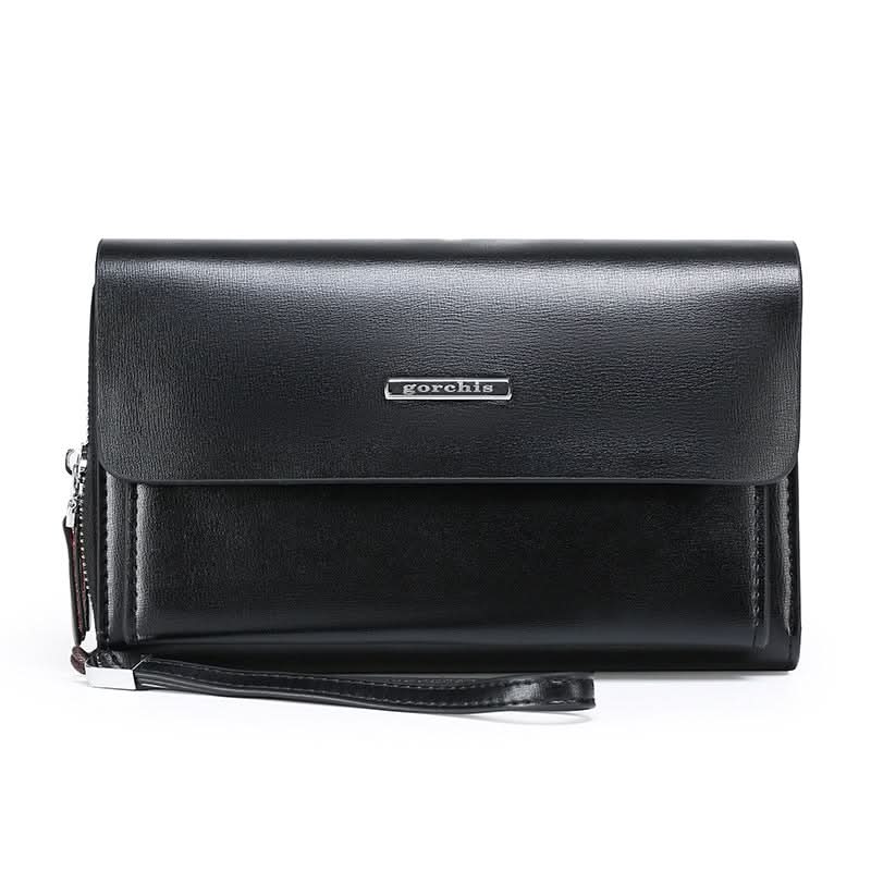 Men’s PU Leather Business Handbag – Double Zipper Wallet & Travel Clutch