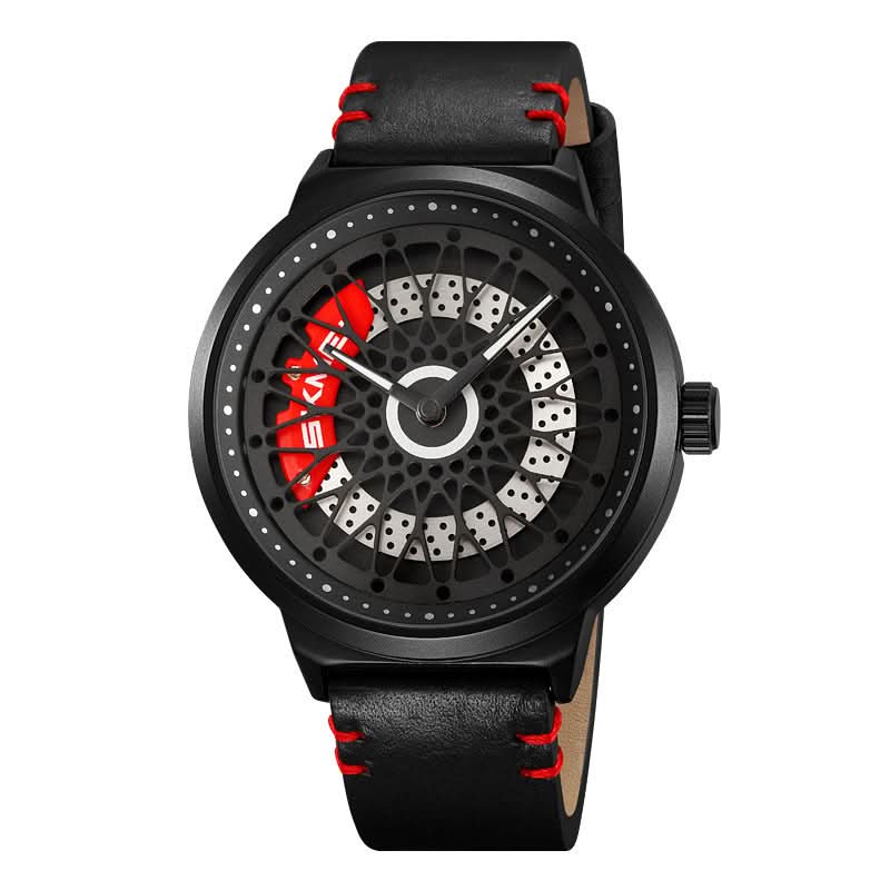 Men’s Waterproof Quartz Watch – Hollow Rotating Dial, Steel or Leather Strap