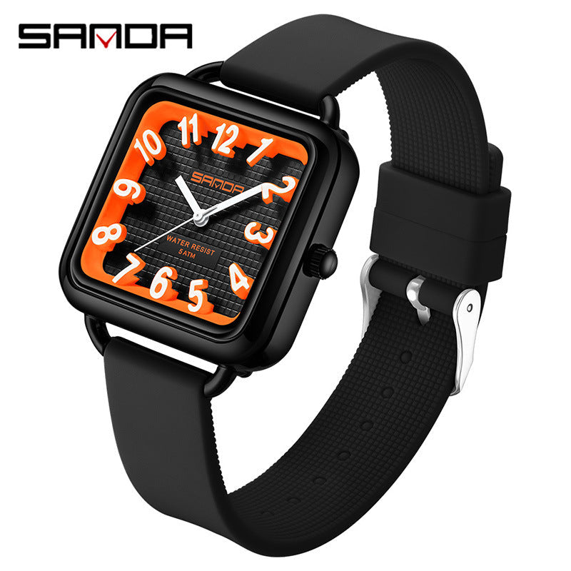 Sanda Luminous Quartz Watch – Waterproof Square Student Exam Watch