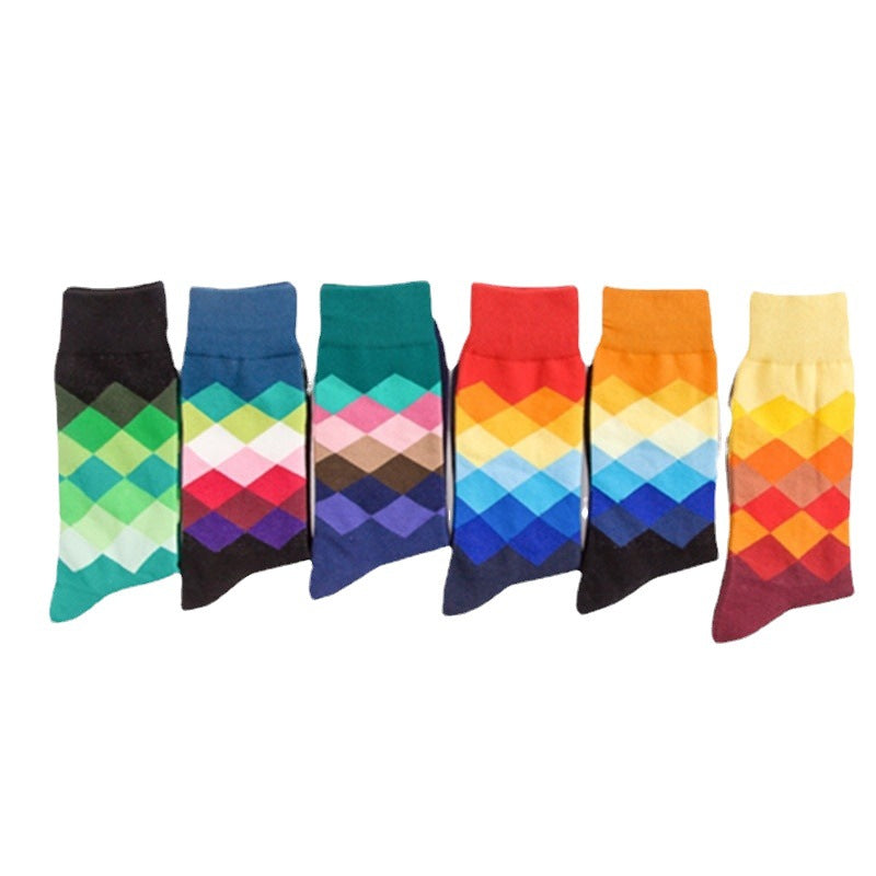 Men’s Cotton Mid-Tube Socks – Breathable Striped & Plaid Casual Socks (41-46)