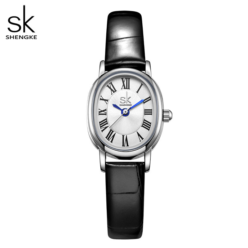 SK Women’s Retro Oval Quartz Watch – Leather Strap, 30M Waterproof Fashion Wristwatch