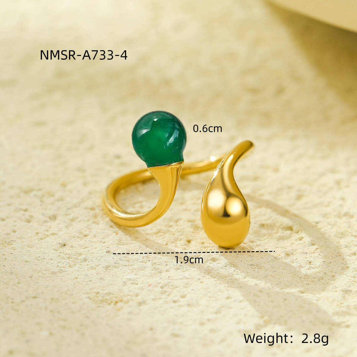Gold Geometric Stone Ring – Irregular Stainless Steel Open Ring for Women