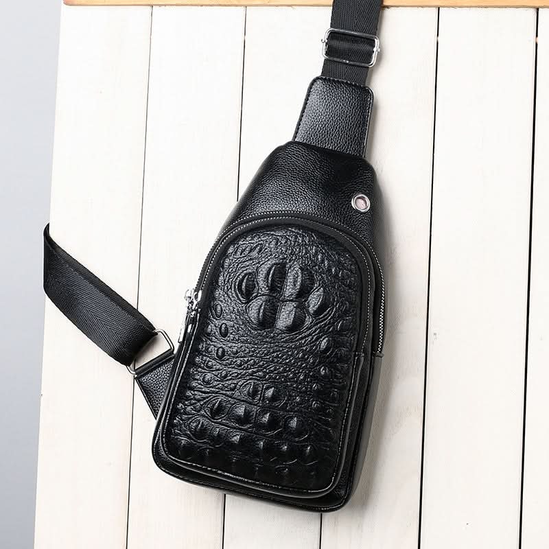 Men’s Stylish Crocodile Pattern Chest Bag – PU Leather Sling Bag, Wear-Resistant