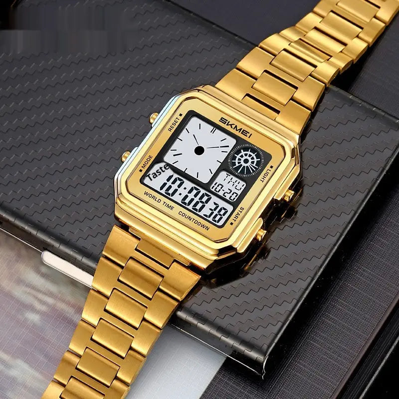 Skmei 2451 Square Steel-band Waterproof Alarm Clock Digital watch for Men