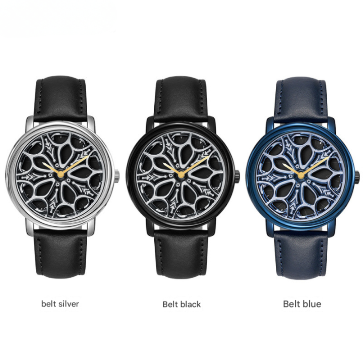 Sanda Men’s Leather Quartz Watch – Rotating Floral Dial, Casual Waterproof Timepiece