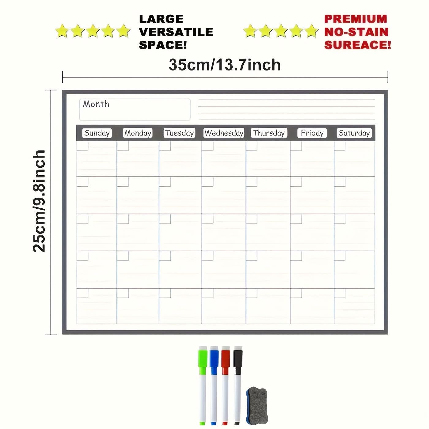Magnetic Erasable Monthly Planner Calendar for Fridge