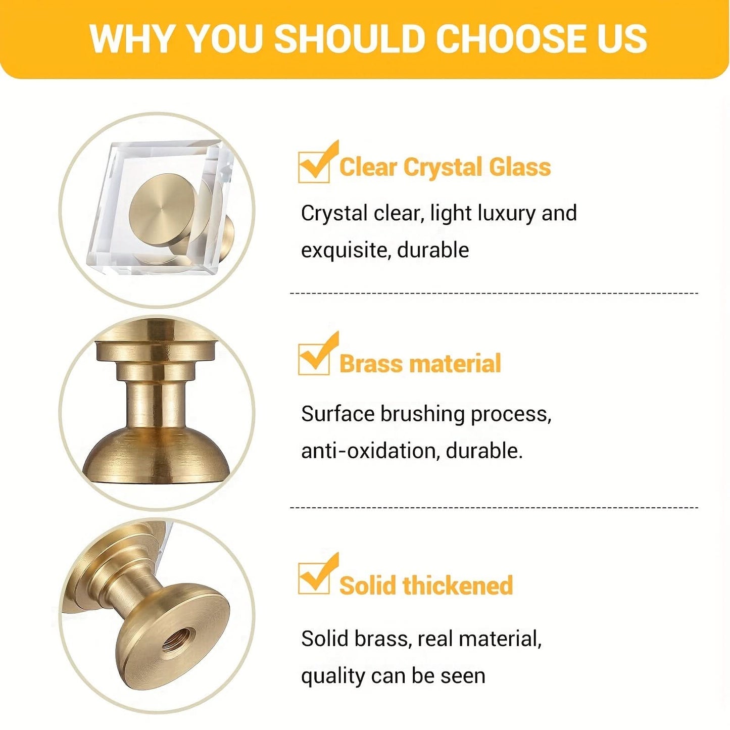 10-Pack Brass Crystal Drawer Pulls – Golden Glass Cabinet Knobs
