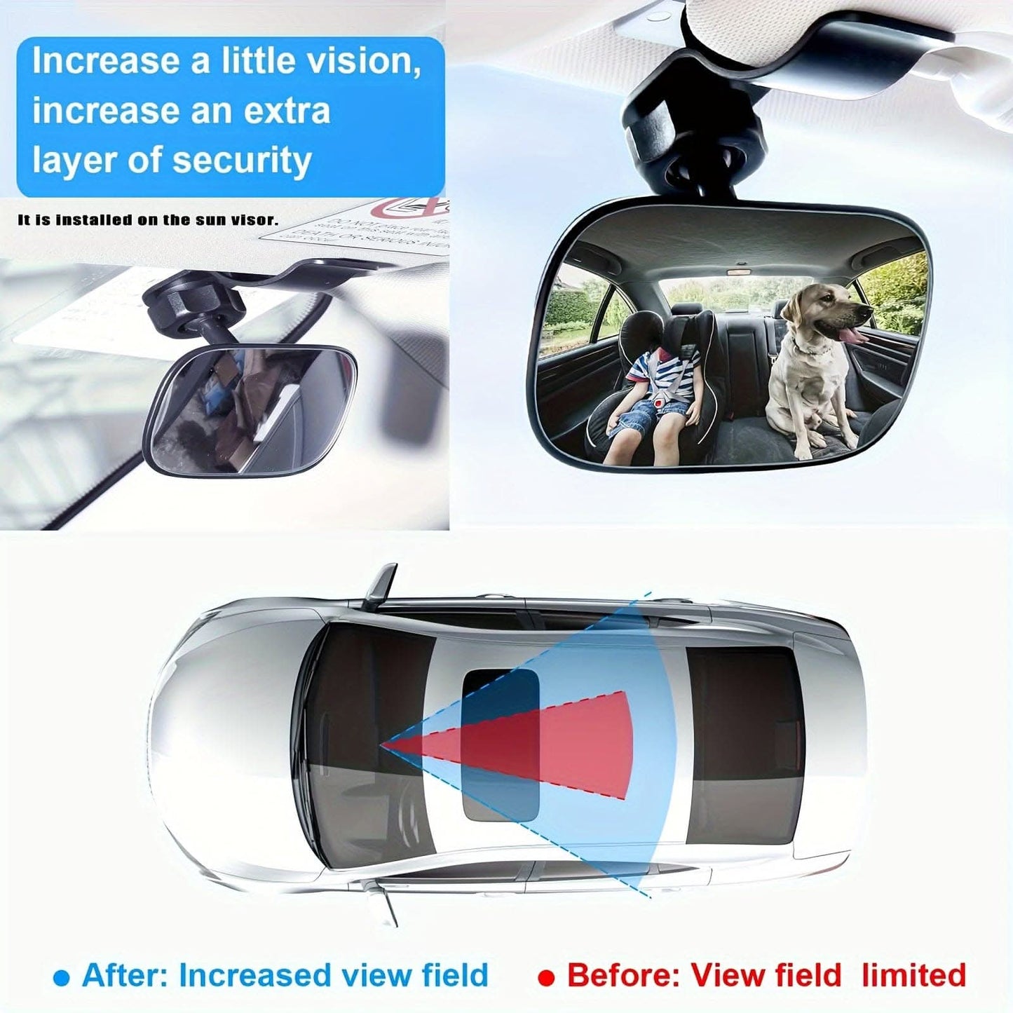 Wide Angle Convex Rearview Mirror, Adjustable Backseat Car Mirror