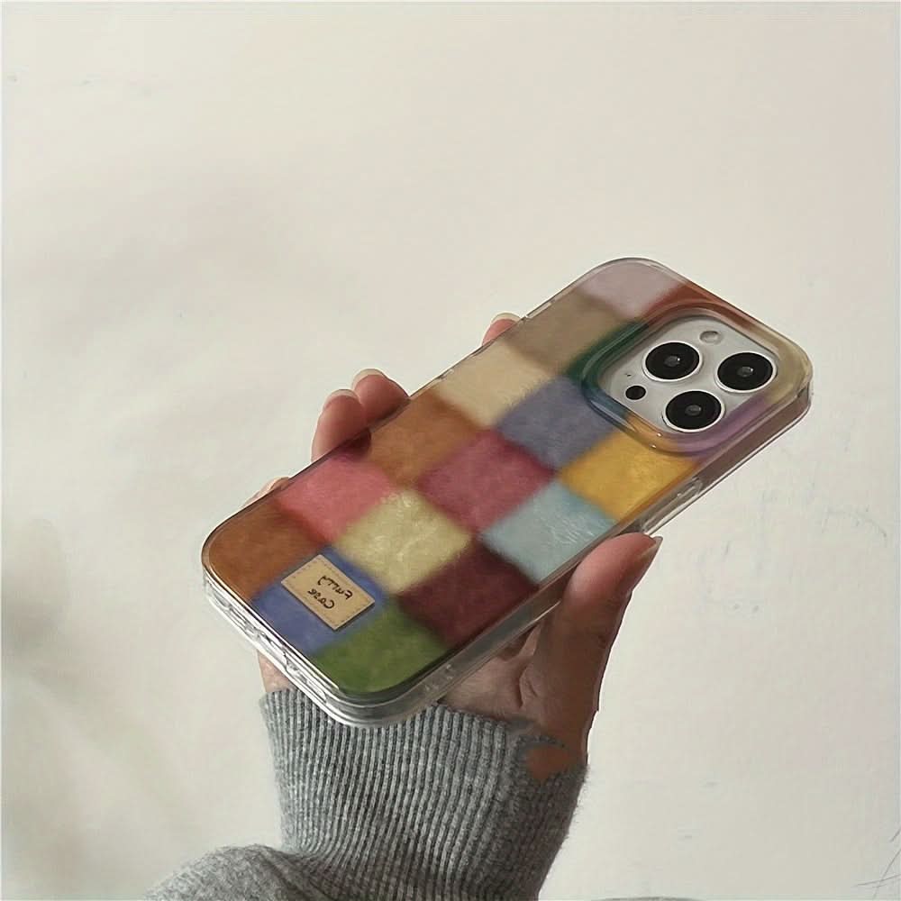 Cute Dopamine Color Block Plaid Clear Phone Case – Soft Silicone Back Cover