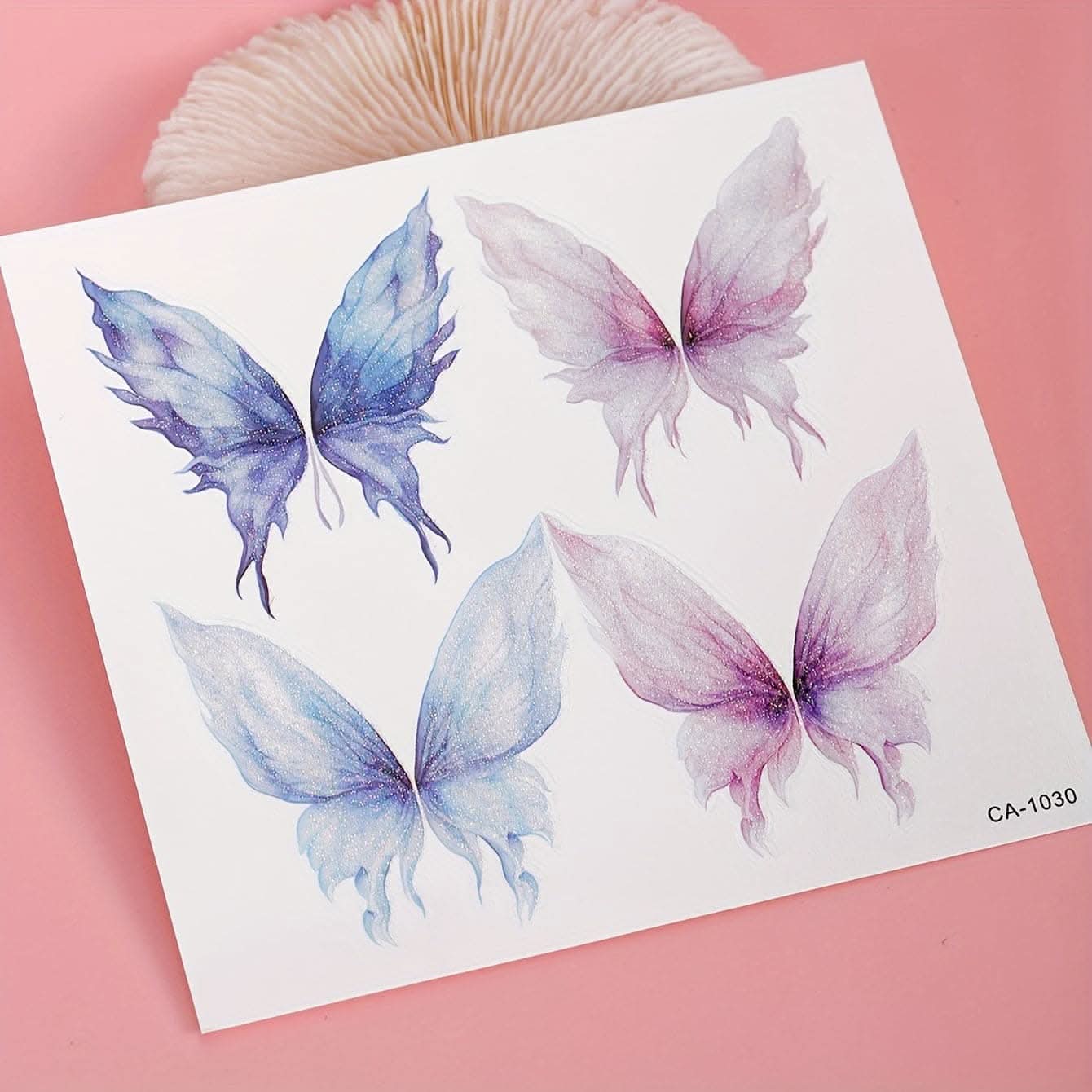 3pc Purple Butterfly Glitter Tattoo Stickers – 3D Diamond Face Decoration Set