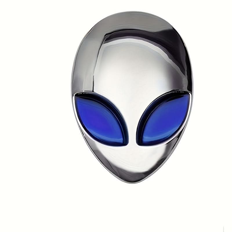 3D Alien Metal Car Emblem – Chrome & Black Reflective Body Sticker