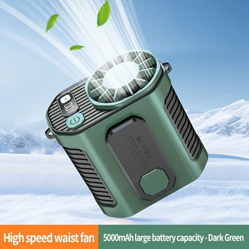 5000mAh Portable Waist Clip Fan – Rechargeable USB Fan with Flashlight