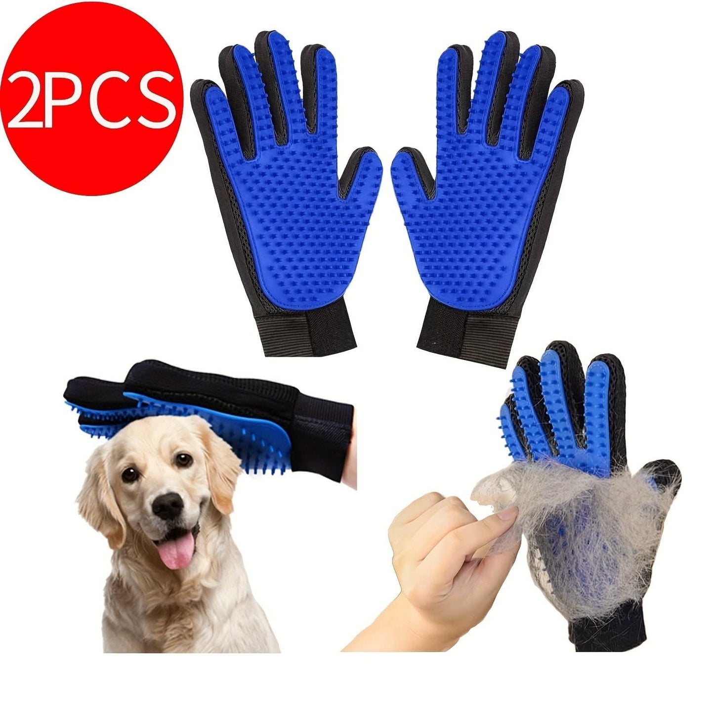 2pcs Deluxe Pet Grooming Gloves with Soft Bristle Mitts