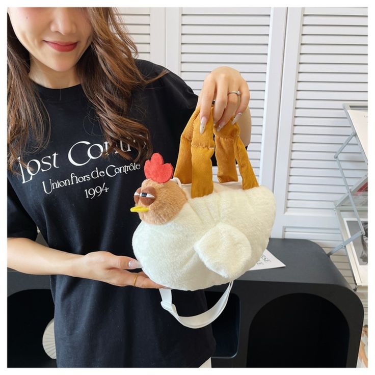 Cuckoo Chicken Plush Handbag – Cute Cartoon Shoulder Bag, Funny Animal Doll Purse