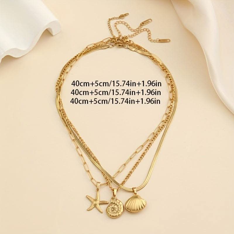 3-Piece Ocean-Gold Plated Necklace Set