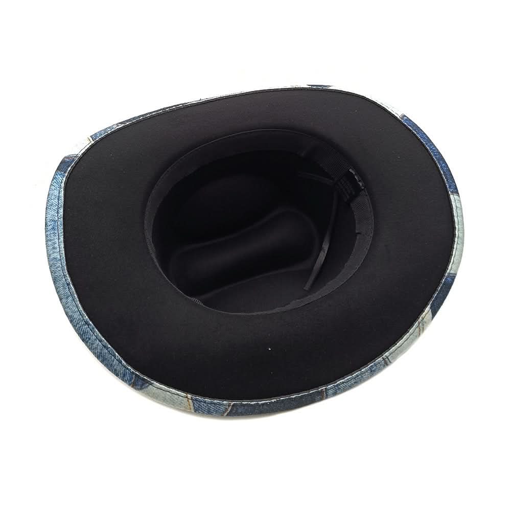 Denim Patchwork Fedora Hat – Unisex Wide Brim Jazz Cap, Lightweight & Washable
