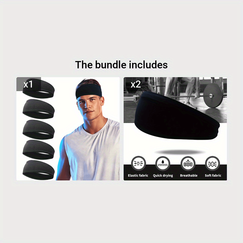 Breathable Mesh Sports Headbands for Men - 1/5 Pack
