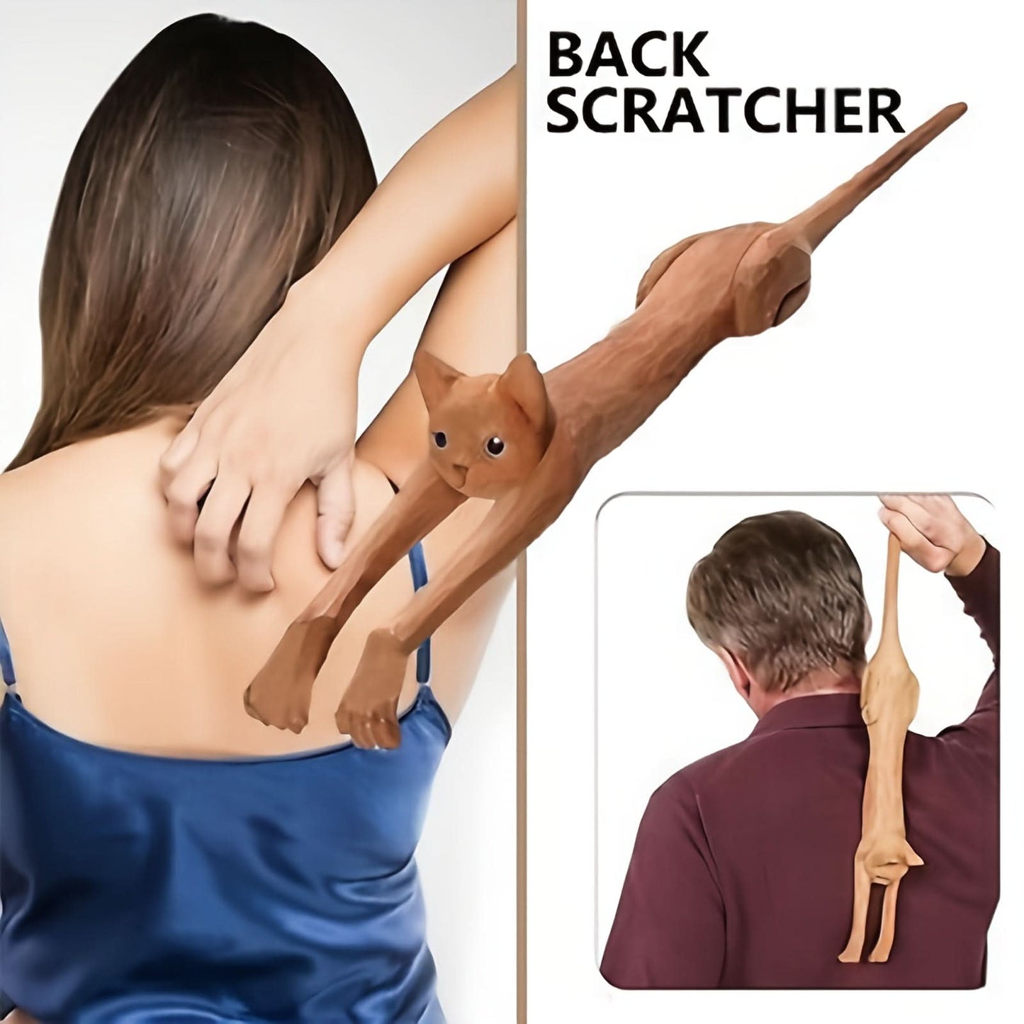 Wooden Back Scratcher – Long-Handle Cat-Shaped Massager
