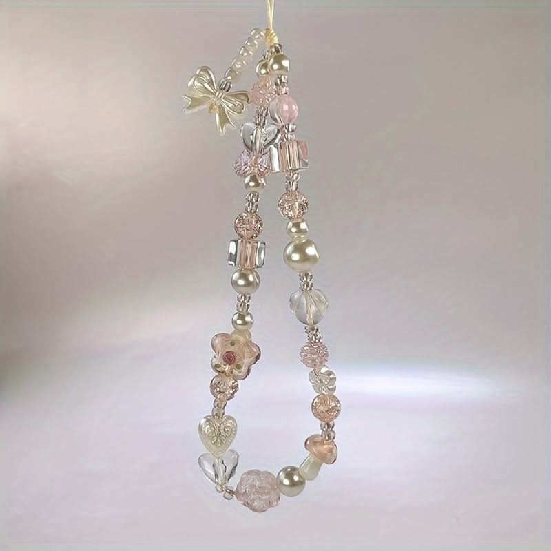 Beaded Flower Bow Phone Chain Lanyard