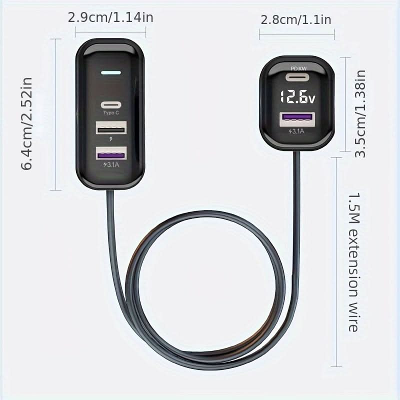 PD30W Fast Car Charger – 6-Port USB Expansion