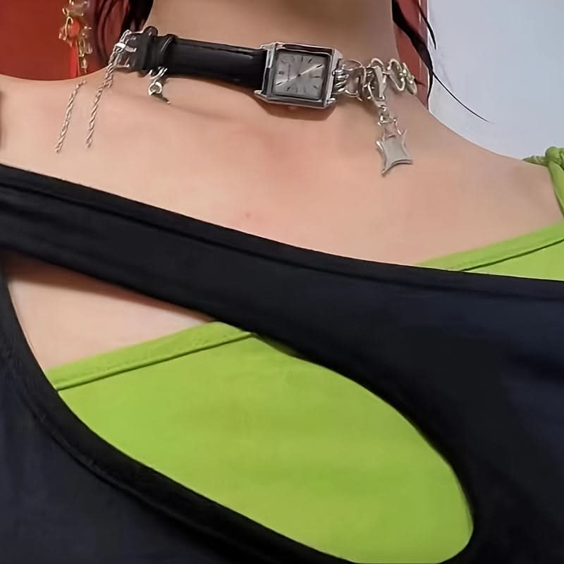 Cyberpunk Square Watch Face Choker Necklace