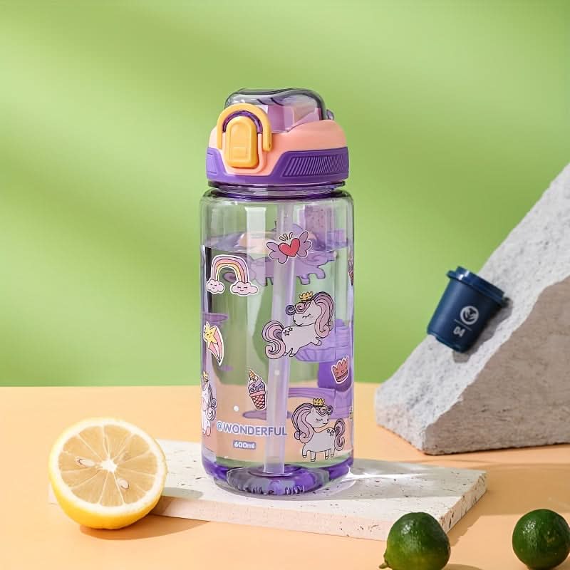 600ml Kids' Cartoon Sports Water Bottle – BPA-Free